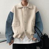 Soft Thick Denim Mixed String Collar Jacket