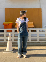フレンチワイドデニムオーバーオールサスペンダージャンプスーツ / French wide denim overalls suspenders jumpsuit