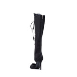 Lace-Up Under The Knee Boots Heel(Black)
