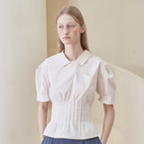 [LINE] Pintuck Pocket Blouse (Light Pink) (6696641167478)