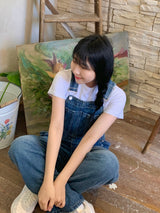 フレンチワイドデニムオーバーオールサスペンダージャンプスーツ / French wide denim overalls suspenders jumpsuit