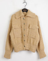 Loder wool collar pocket knit long-sleeved cardigan
