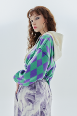 ビッグアーガイルクロップフード / big logo argyle crop hood_purple&green