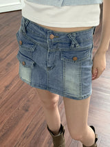 キューぺY2Kハイティーンカーゴポケットミニデニムスカート / Cyupe Y2K High Teen Cargo Pocket Mini Denim Skirt
