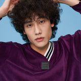 Velour V-neck Shirt [Purple] (6592057966710)