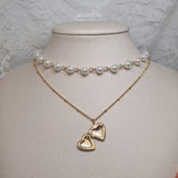  Heart Locket Layered Pearl Choker Necklace - Gold ver. (STAYC Seeun, Billlie Sheon Necklace)