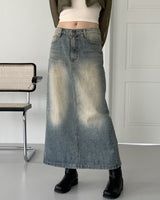 バッキービンテージマキシロングデニムスカート/Bucky Vintage Maxi Long Denim Skirt