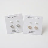 [2 set] Luminous Heart Pearl Earring Set / 2 color