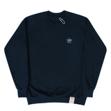 [UNISEX] Blue Flower Smile Embroidery White Clip Sweatshirt (6655479119990)