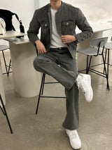 セミオーバーサイズチャイナセットアップデニムパンツ / LMN Semi-Oversized China Setup Denim Pants (Gray)