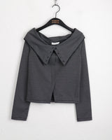 Willin ストライプ ボタン スリット オフショルダー T シャツ