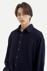 ツイステッドカラーカーディガンシャツ/Twisted collar cardigan shirt S111 Cosmos Navy