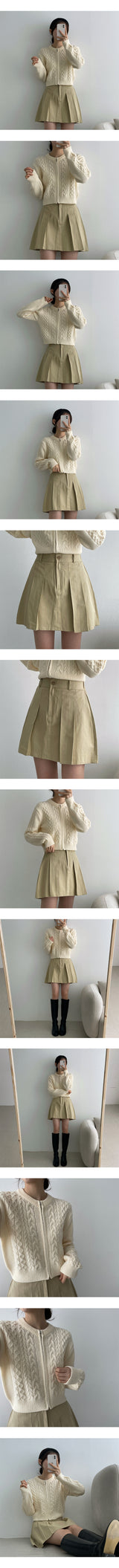 ツイストドーナツパターンクロップドニットジップアップ / Twisted Doughnut Patterned Cropped Knit Zip-Up