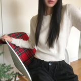[Cashmere/12color] リモンラムウールラウンドクロップ長袖ニット