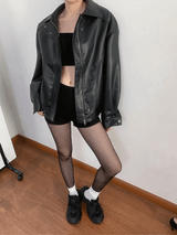 襟ボクシーラウンドレザージャケット