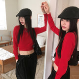 [Cashmere/12color] リモンラムウールラウンドクロップ長袖ニット