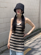 バーニーアンドホルターストライプレイヤードミニワンピース / Barney and Halter Stripe Layered Mini One Piece