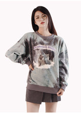 [tiedye] cat on the cloud sweatshirt - green (6636674646134)