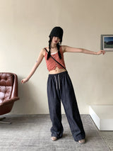 アンダーノンフェードサマーリネンローデニムワイドパンツ / Ander Non-Fade Summer Linen Raw Denim Wide Pants