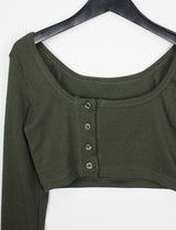 ボタンレイヤードクロップTシャツ/Button Layered Crop T-shirt (3color)