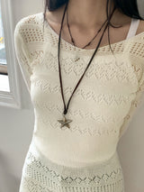 サディンクロシェパンチングロングニットワンピース / Sardine crochet punching long knit dress