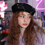 セーフティピンチェインベレー帽/0 4 safety pin chain beret - BLACK