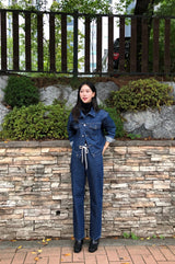 SEMI-WIDE FIT STRING POINT DARK DENIM PANTS [17708]