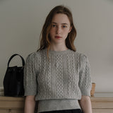 Cable Puff Sleeve Knit - Gray