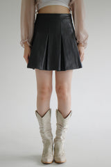 コンビレザープリーツスカート / Combi Leather Pleated Skirt (3color)