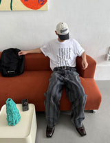 No.0089 rain washing wide black denim PT