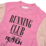 レザースリーブケーブルニットセーター/[UNISEX] Leather-Sleeve Cable-Knit Sweater (Pink)