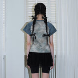 0 7 タイダイクロスTシャツ / 0 7 tie-dye cross t-shirt - BLUE GREY