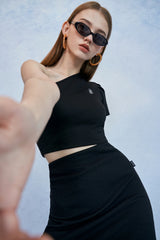 HIDE One Shoulder Top (Black) (6570997514358)