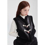 トグルボタンエコファームートンショートベスト/TOGGLE BUTTON ECO FUR MUSTANG SHORT VEST_BLACK