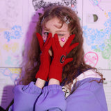 パッチウールニットグローブ/0 5 patch wool knit gloves - RED