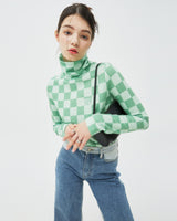 CHECKER BOARD TURTLENECK KNIT-GREEN (6605055098998)
