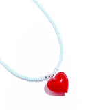 レッドハートビーズネックレス / RED HEART SKYBLUE BEADS NECKLACE