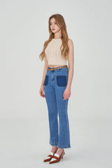 セミブーツカットフィットベルトセットデニムパンツ / LEE EUN-JI WORN SEMI BOOTSCUT FIT BELT SET DENIM PANTS [6880]