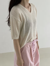 Crayon v-neck sleeve knit T 