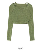 スクエアネックストラップクロップドトップス /  HIDE Strap Top (4606072160374)