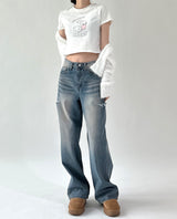 side-damaged denim pants