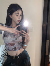 カートゥーンメッシュシースルークロップTシャツ