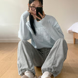 Butteroll angora lettering overfit crop long sleeve knit