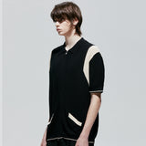 バーシティハーフニットジップアップ / varsity half knit zip-up black
