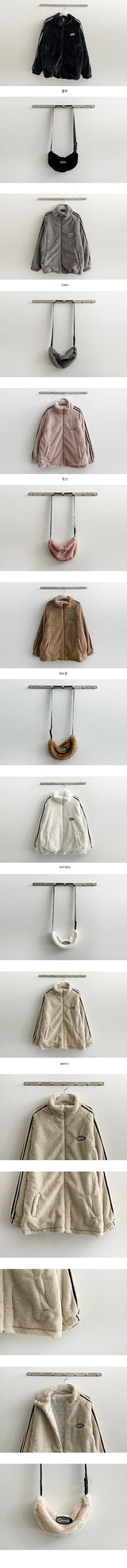 [Bag Set] Quilted Lining Tap Line Fur Zip-Up Jumper