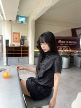ウィンドハイネックシャーリング半袖ジャンパー / Wind high neck shirring short-sleeved jumper