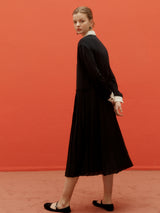 Lace pleated dress - Black (6682468352118)