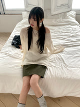 Lipu boat neck overfit mongle long sleeve knit