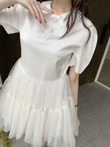 [SALE] Short sleeve collar lace puff dress