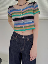 カラーショートスリーブカーディガン/Color short sleeve cardigan (2color)